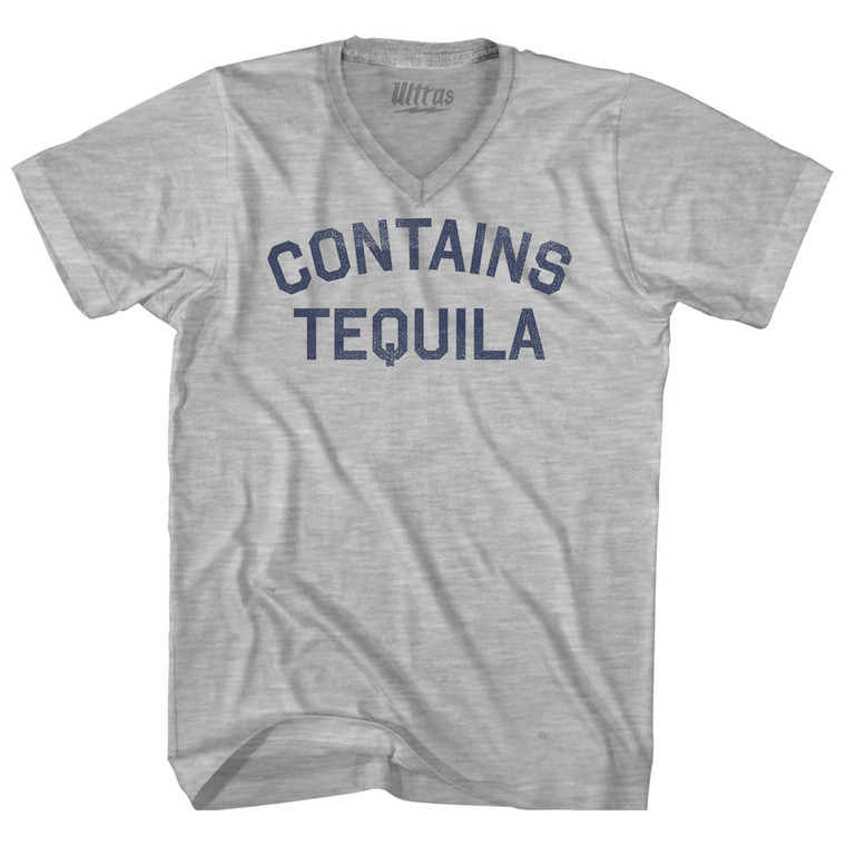 Contains Tequila Adult Cotton V-neck T-shirt - Grey Heather