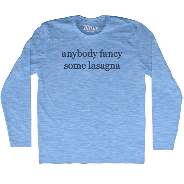 Anybody Fancy Some Lasagna Rage Font Adult Tri-Blend Long Sleeve T-shirt - Athletic Blue