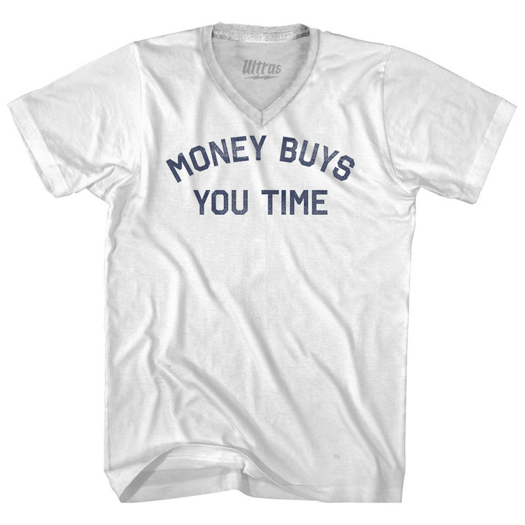 Money Buys You Time Adult Tri-Blend V-neck T-shirt - White