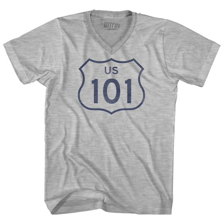 101 Road Sign Adult Cotton V-neck T-shirt - Grey Heather