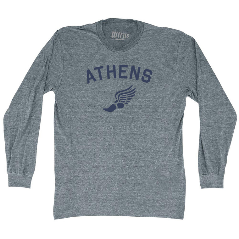 Athens Running Track Winged Foot Adult Tri-Blend Long Sleeve T-shirt - Athletic Grey