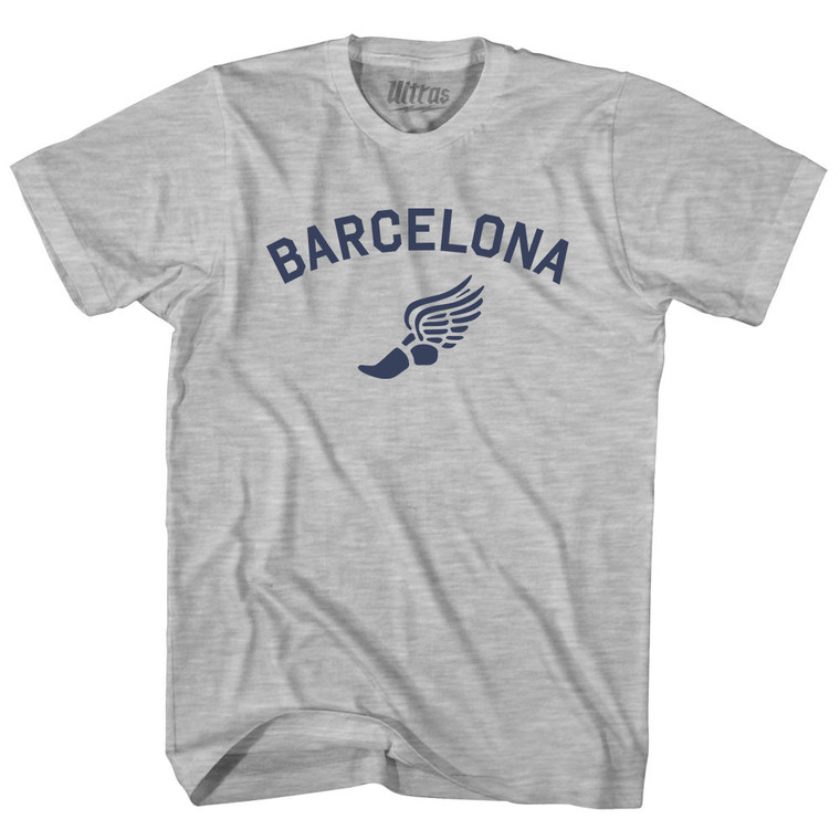 Barcelona Running Track Winged Foot Womens Cotton Junior Cut T-Shirt - Grey Heather