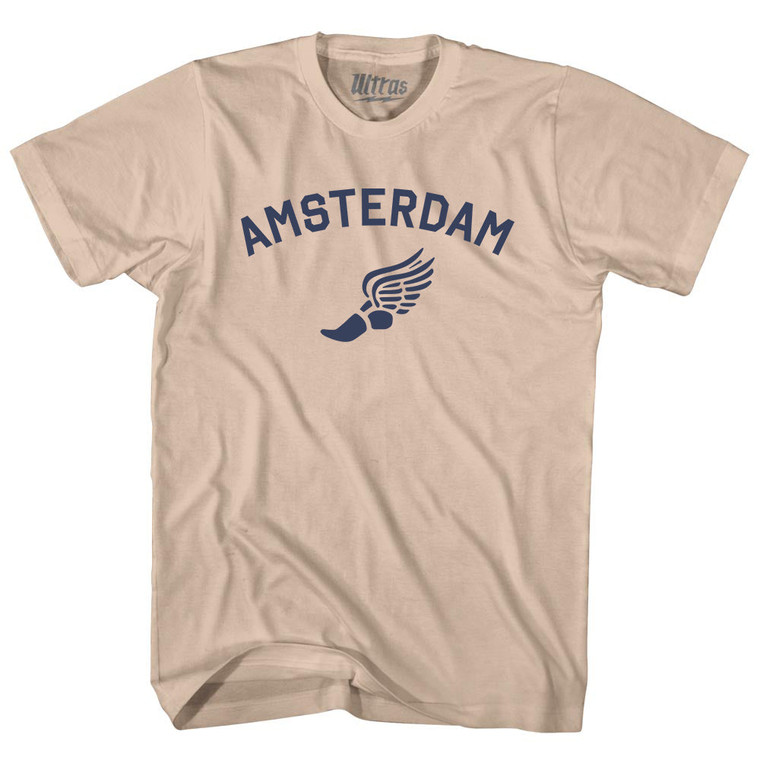 Amsterdam Running Track Winged Foot Adult Cotton T-shirt - Creme