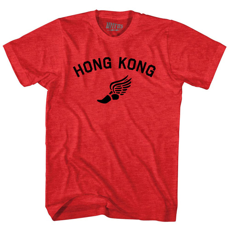 Hong Kong Running Track Winged Foot Adult Tri-Blend T-shirt - Athletic Red