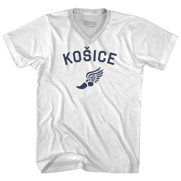 Kosice Running Track Winged Foot Adult Tri-Blend V-neck T-shirt - White