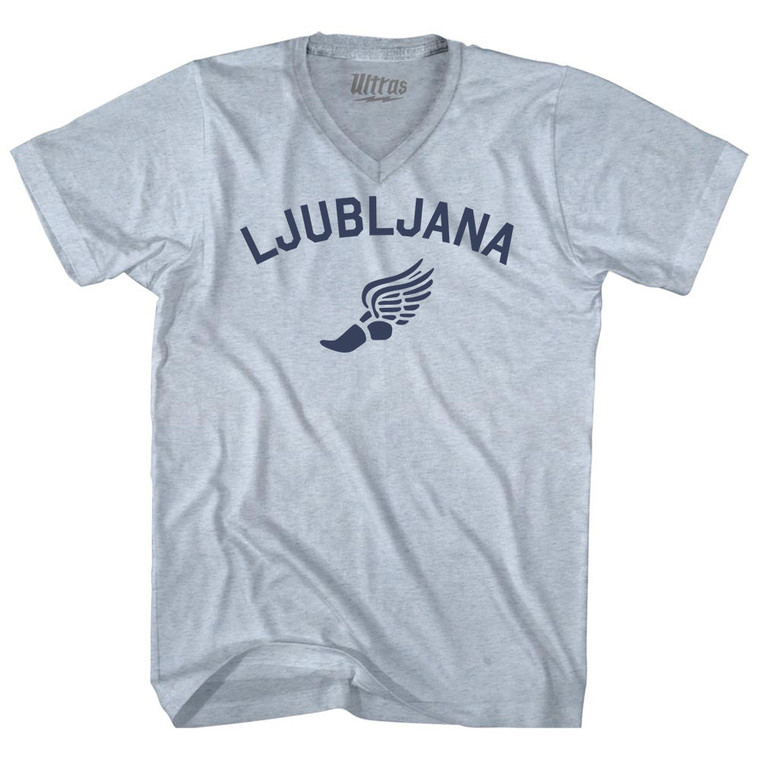 Ljubljana Running Track Winged Foot Adult Tri-Blend V-neck T-shirt - Athletic White