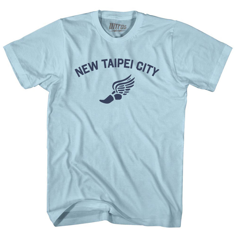 New Taipei City Running Track Winged Foot Adult Cotton T-shirt - Light Blue