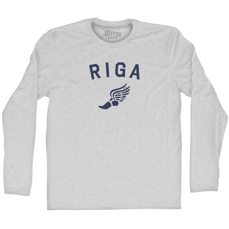 Riga Running Track Winged Foot Adult Cotton Long Sleeve T-shirt - Grey Heather