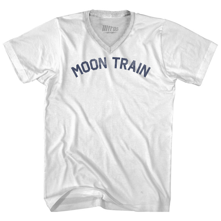 Moon Train Adult Tri-Blend V-neck T-shirt - White