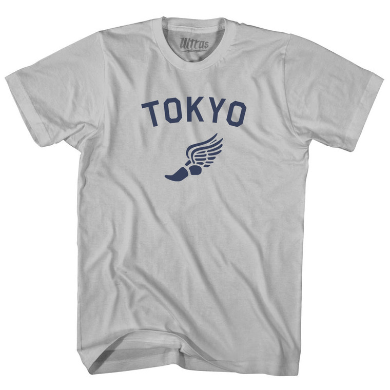 Tokyo Running Track Winged Foot Adult Cotton T-shirt - Cool Grey Tokyo Running Track Winged Foot Adult Cotton T-shirt - Cool Grey