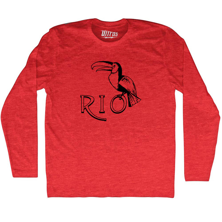 Rio Toucan Travel Adult Tri-Blend Long Sleeve T-Shirt - Athletic Red