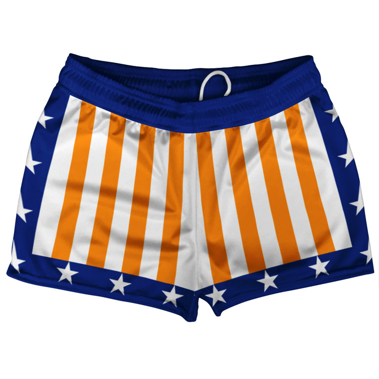 New York Royal, Orange and White Champ Shorty Short Gym Shorts 2.5" Inseam Made In USA