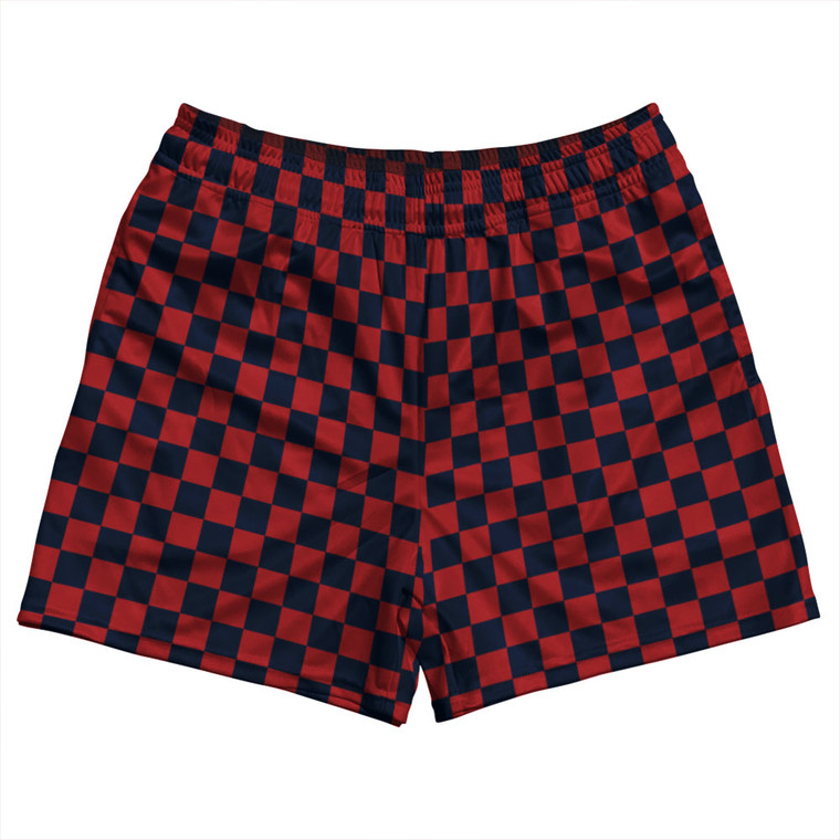 Checkerboard 1 Inch Blue Navy and Red Dark Rugby Shorts Made In USA