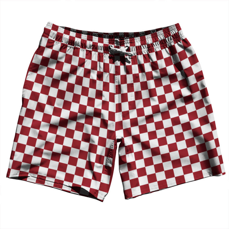 Checkerboard 1 Inch Red Cardinal and White Swim Shorts 7" Made in USA