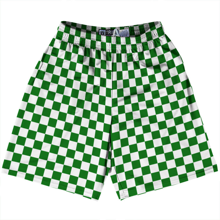Checkerboard 1 Inch Green Kelly and White Lacrosse Shorts Made In USA