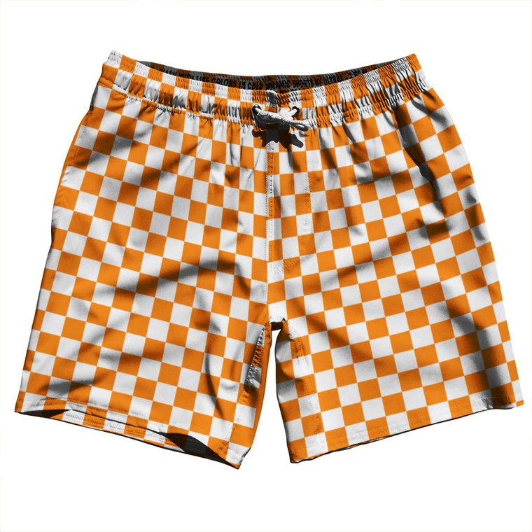 Checkerboard 1 Inch Orange Tennessee and White Swim Shorts 7" Made in USA