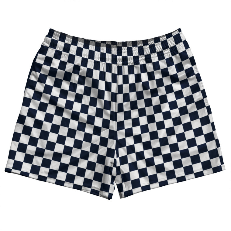 Checkerboard 1 Inch Blue Navy and White Rugby Shorts Made In USA