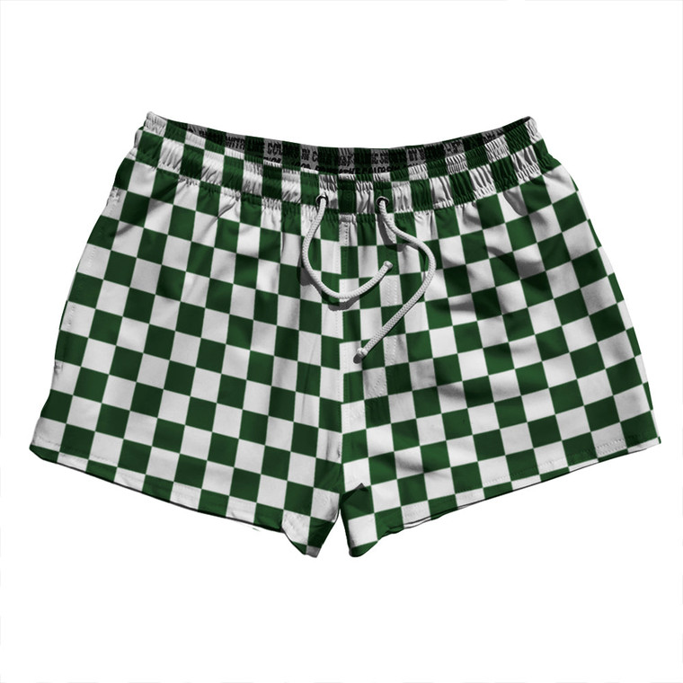 Checkerboard 1 Inch Green Hunter and White 2.5" Swim Shorts Made in USA