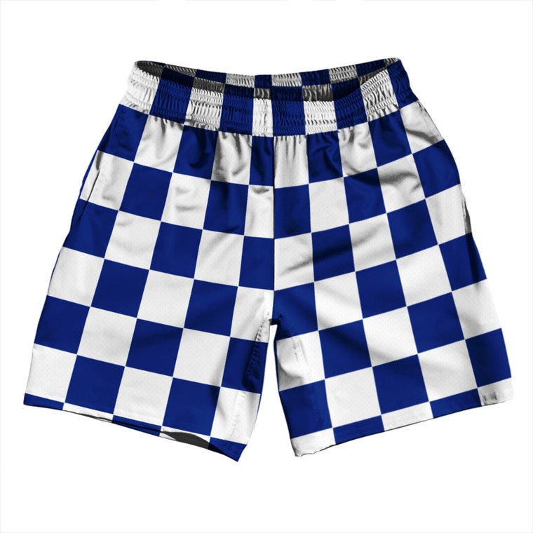 Checkerboard 2.5 Inches Blue Royal and White Athletic Running Fitness Exercise Shorts 7" Inseam Shorts Made In USA - Blue Royal and White