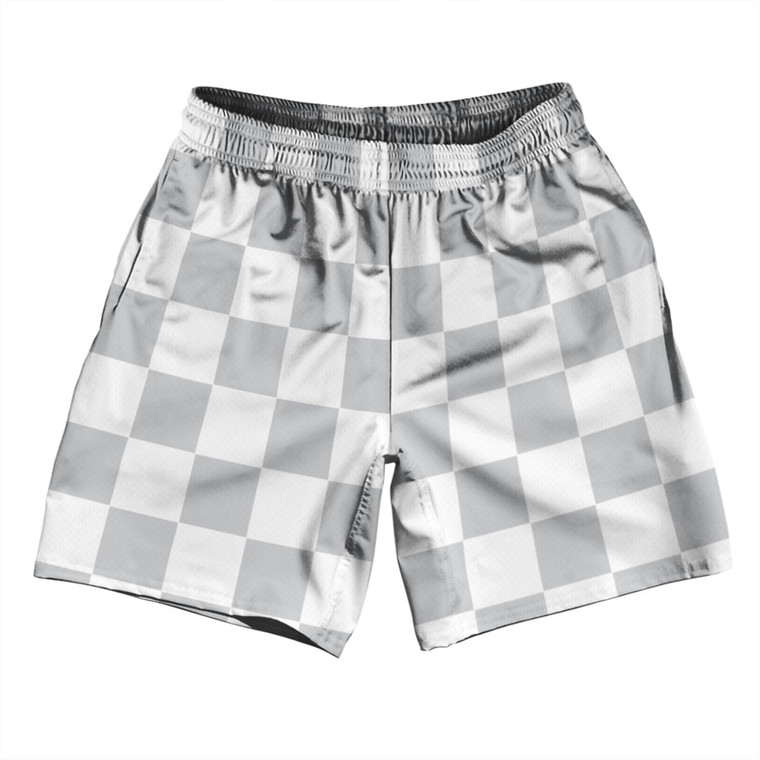 Checkerboard 2.5 Inches Grey Medium and White Athletic Running Fitness Exercise Shorts 7" Inseam Shorts Made In USA - Grey Medium and White