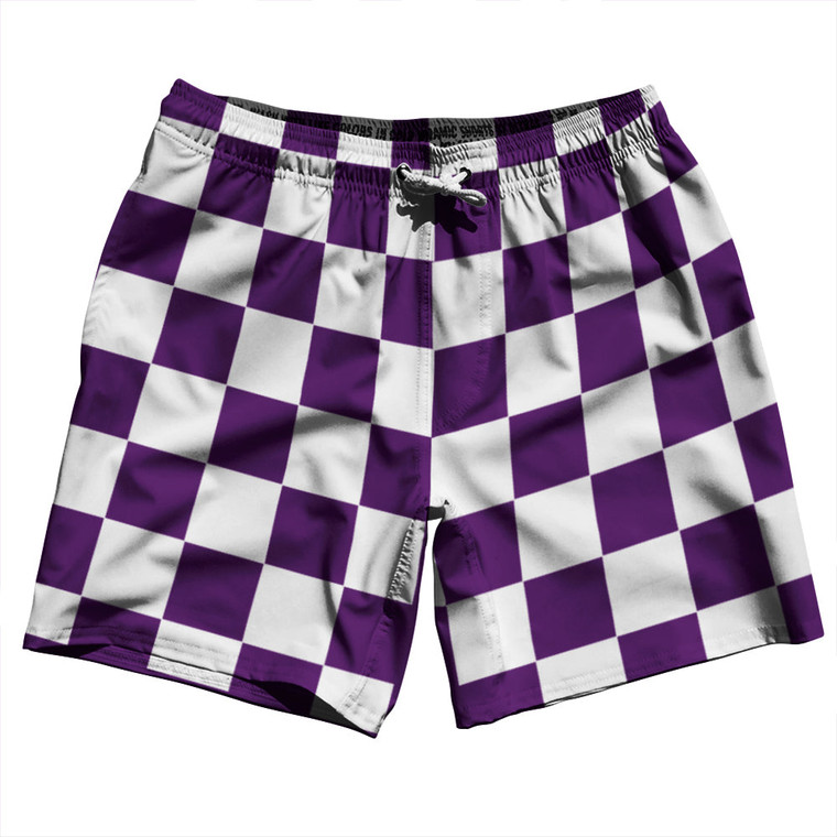 Checkerboard 2.5 Inches Purple Medium and White Swim Shorts 7" Made in USA - Purple Medium and White