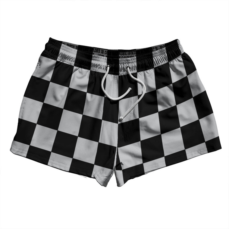 Checkerboard 2.5 Inches Black and Grey Medium 2.5" Swim Shorts Made in USA - Black and Grey Medium