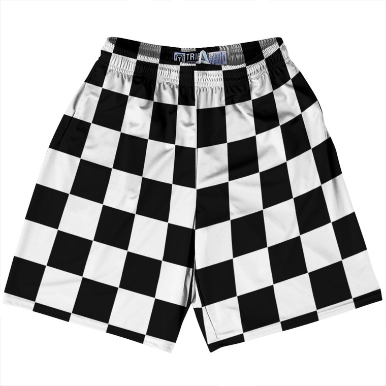 Checkerboard 2.5 Inches Black and White Lacrosse Shorts Made In USA - Black and White