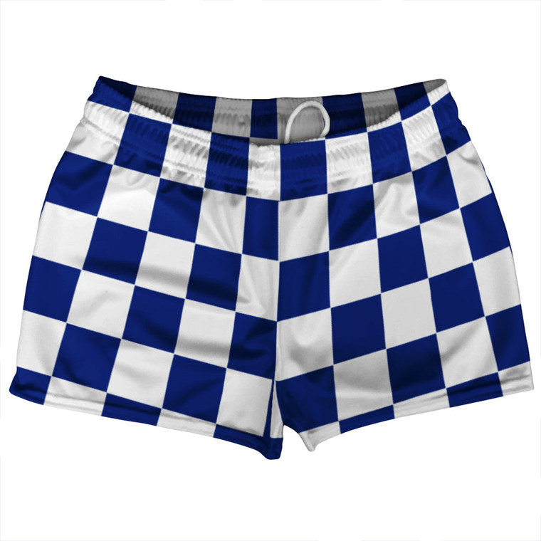 Checkerboard 2.5 Inches Blue Royal and White Shorty Short Gym Shorts 2.5" Inseam Made In USA - Blue Royal and White Checkerboard 2.5 Inches Blue Royal and White Shorty Short Gym Shorts 2.5" Inseam Made In USA - Blue Royal and White