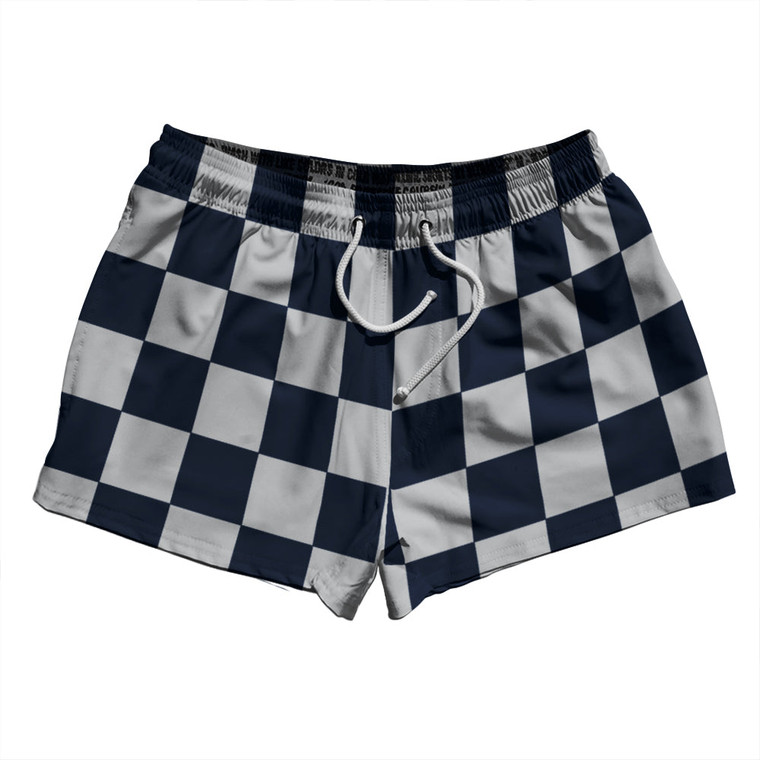 Checkerboard 2.5 Inches Blue Navy And Grey Medium 2.5" Swim Shorts Made in USA - Blue Navy And Grey Medium