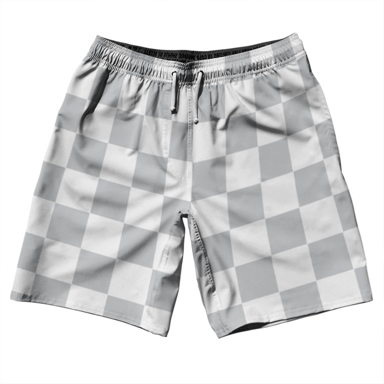 Checkerboard 2.5 Inches Grey Medium and White 10" Swim Shorts Made in USA - Grey Medium and White