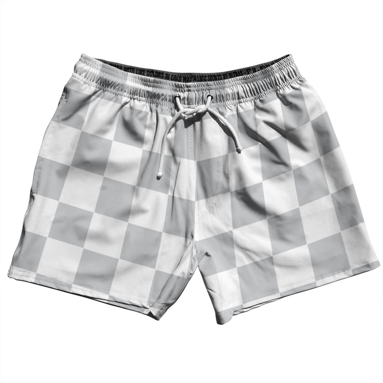Checkerboard 2.5 Inches Grey Medium and White 5" Swim Shorts Made in USA - Grey Medium and White