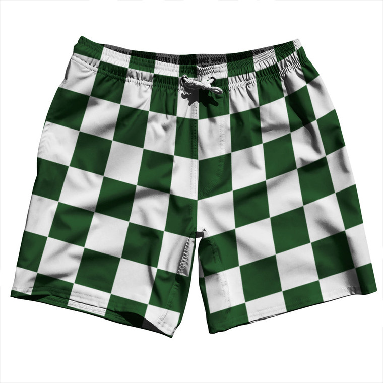 Checkerboard 2.5 Inches Green Hunter and White Swim Shorts 7" Made in USA - Green Hunter and White