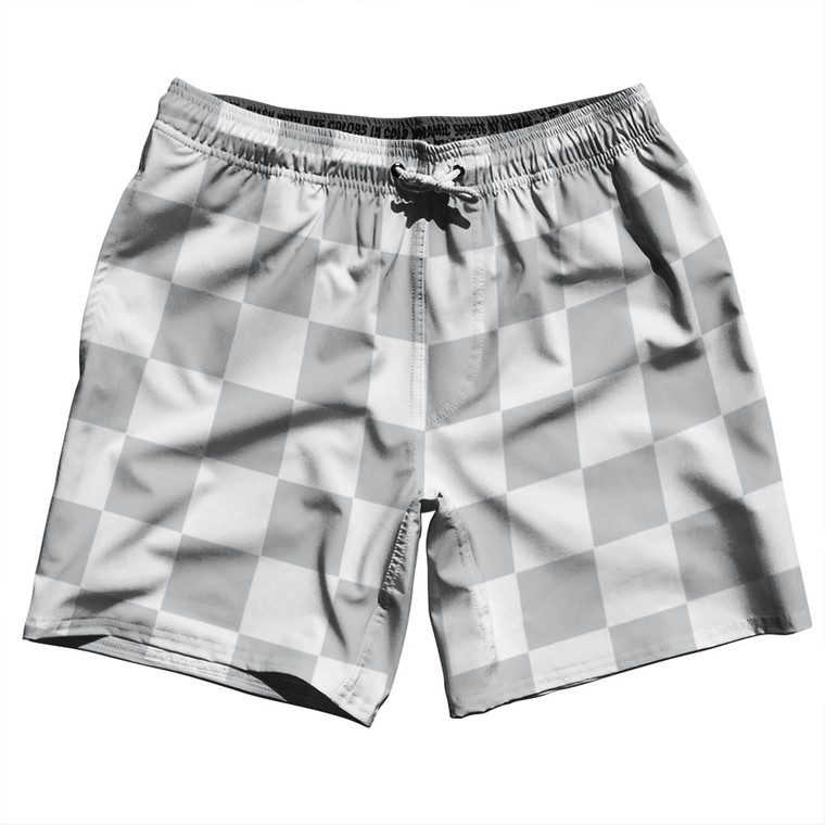 Checkerboard 2.5 Inches Grey Medium and White Swim Shorts 7" Made in USA - Grey Medium and White