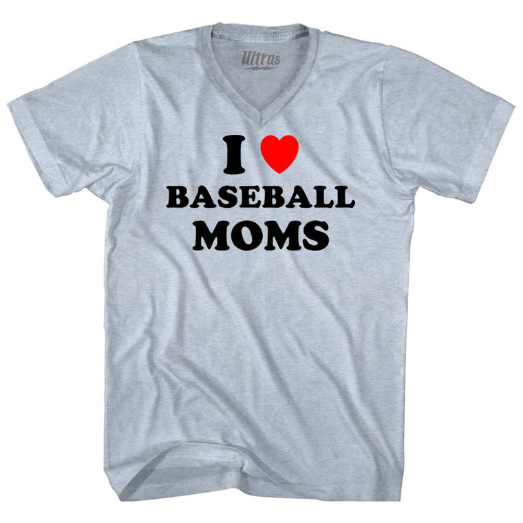 I Love Baseball Moms Adult Tri-Blend V-neck T-shirt - Athletic White