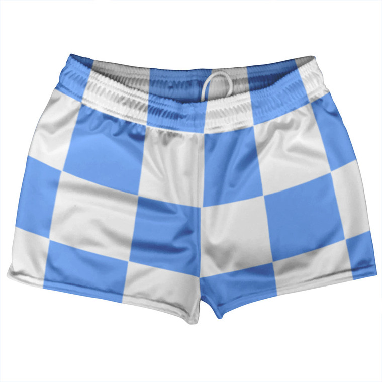 Checkerboard 5 Inches Blue Carolina and White Shorty Short Gym Shorts 2.5" Inseam Made In USA