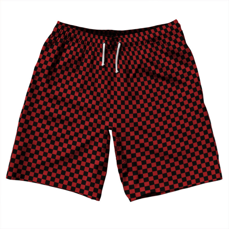 Checkerboard Half Inch Black and Red Dark 10" Swim Shorts Made in USA