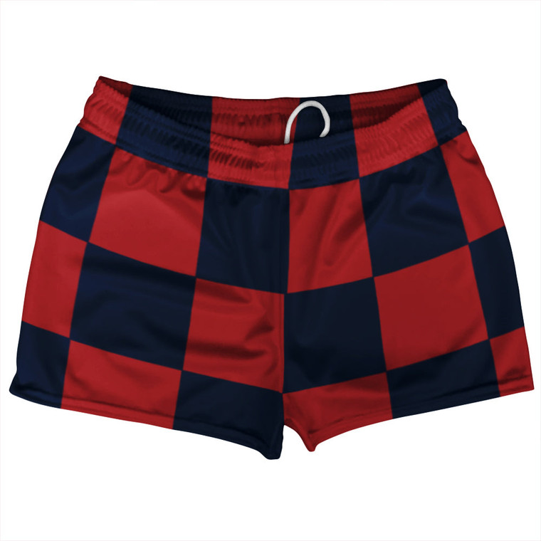 Checkerboard 5 Inches Blue Navy and Red Dark Shorty Short Gym Shorts 2.5" Inseam Made In USA