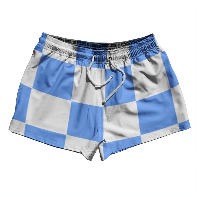 Checkerboard 5 Inches Blue Carolina and White 2.5" Swim Shorts Made in USA