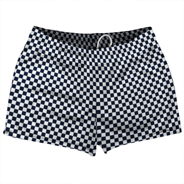 Checkerboard Half Inch Blue Navy and White Shorty Short Gym Shorts 2.5" Inseam Made In USA