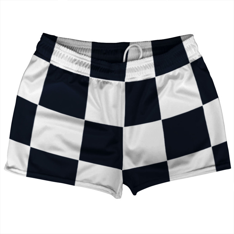 Checkerboard 5 Inches Blue Navy Almost Black and White Shorty Short Gym Shorts 2.5" Inseam Made In USA Checkerboard 5 Inches Blue Navy Almost Black and White Shorty Short Gym Shorts 2.5" Inseam Made In USA