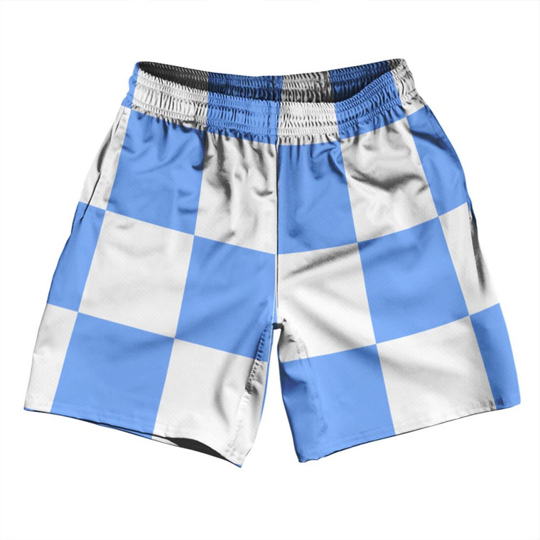 Checkerboard 5 Inches Blue Carolina and White Athletic Running Fitness Exercise Shorts 7" Inseam Shorts Made In USA