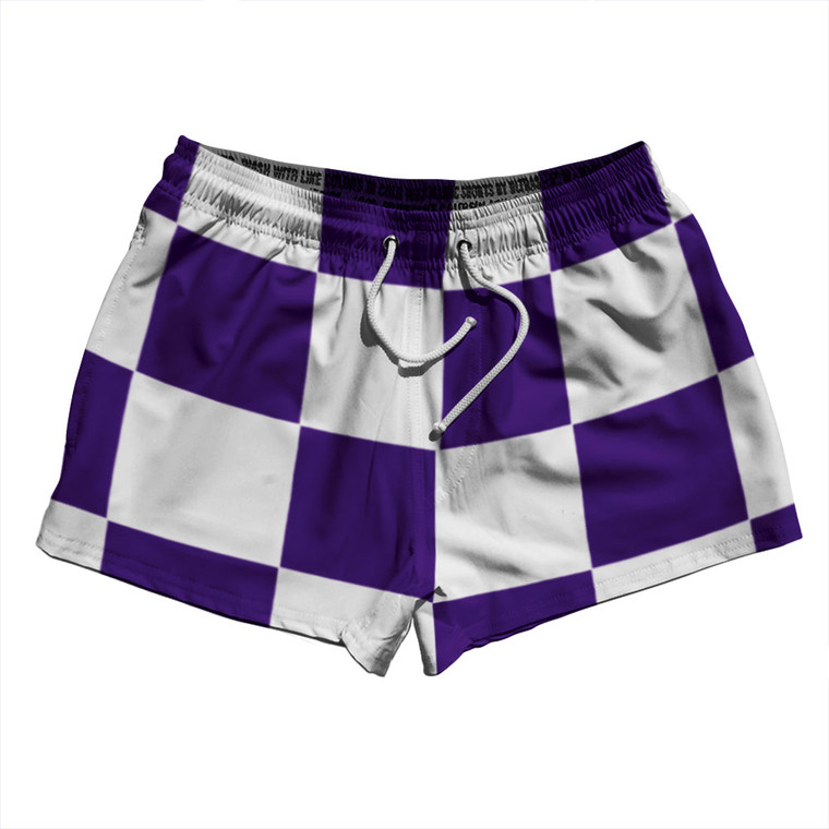 Checkerboard 5 Inches Purple Lakers and White 2.5" Swim Shorts Made in USA
