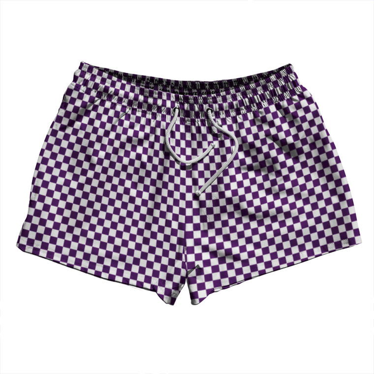 Checkerboard Half Inch Purple Medium and White 2.5" Swim Shorts Made in USA