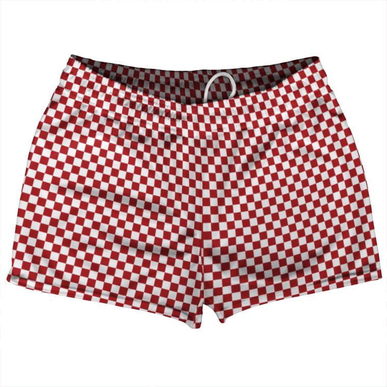 Checkerboard Half Inch Red Dark and White Shorty Short Gym Shorts 2.5" Inseam Made In USA