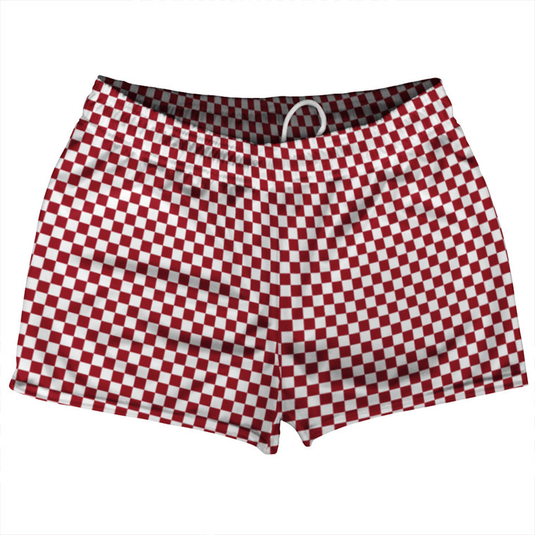 Checkerboard Half Inch Red Cardinal and White Shorty Short Gym Shorts 2.5" Inseam Made In USA