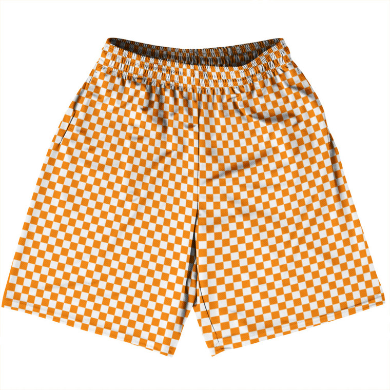Checkerboard Half Inch Orange Tennessee and White Basketball Practice Shorts Made In USA