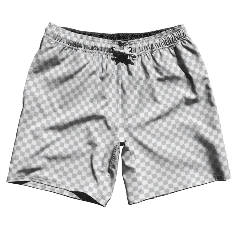 Checkerboard Half Inch Grey Medium and White Swim Shorts 7" Made in USA