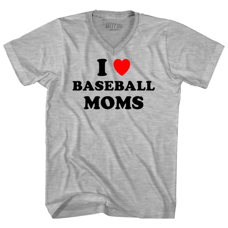 I Love Baseball Moms Adult Cotton V-neck T-shirt - Grey Heather