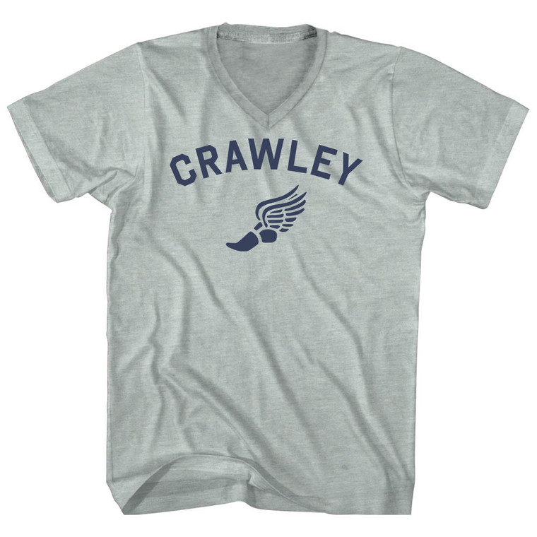 Crawley Running Track Winged Foot Adult Tri-Blend V-neck T-shirt - Athletic Cool Grey Crawley Running Track Winged Foot Adult Tri-Blend V-neck T-shirt - Athletic Cool Grey
