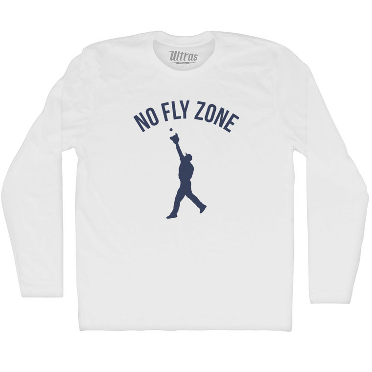 No Fly Zone Outfield Baseball Catch Adult Cotton Long Sleeve T-shirt - White